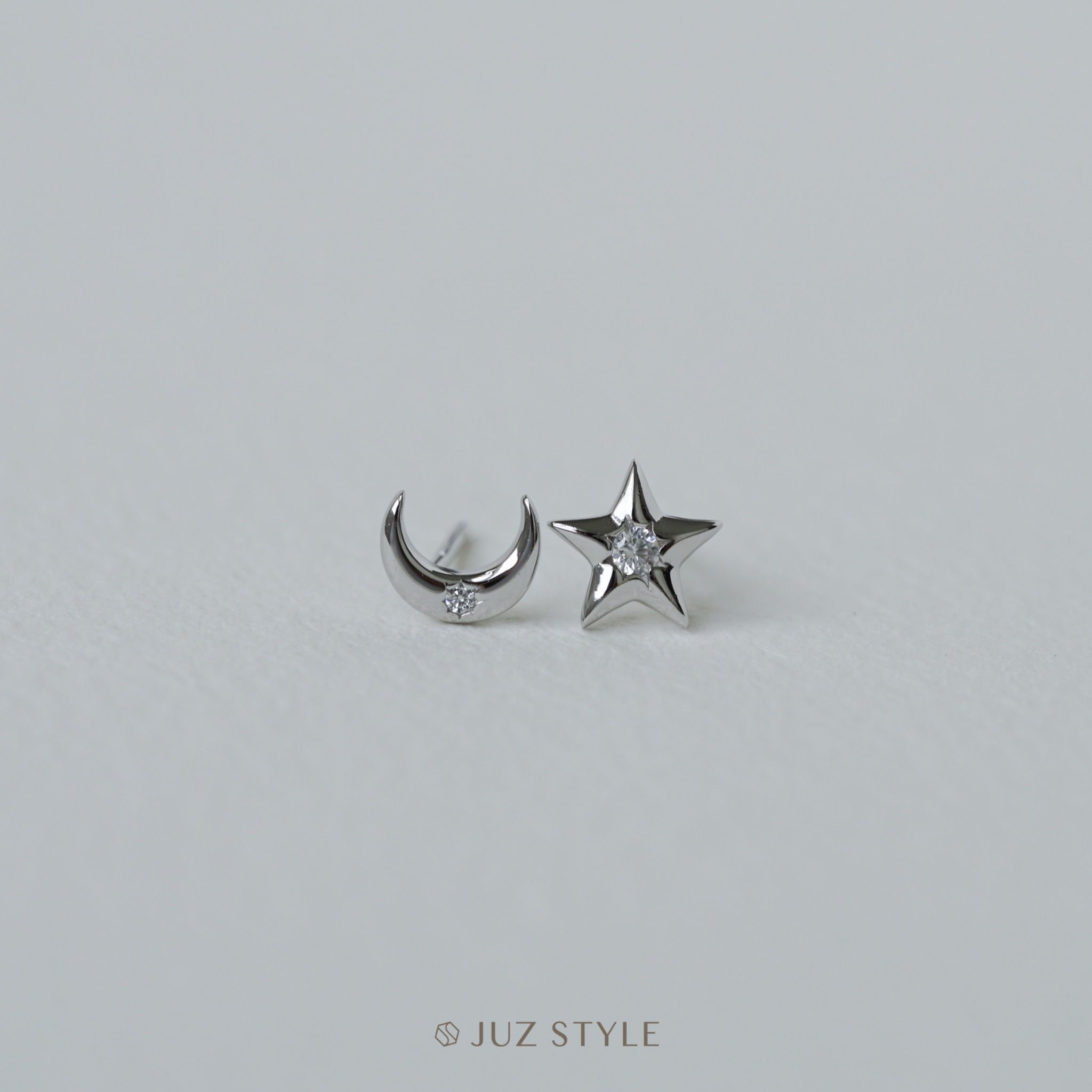  Bông tai bạc Crescent Star Cz 