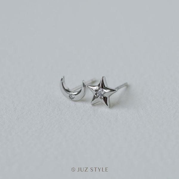  Bông tai bạc Crescent Star Cz 