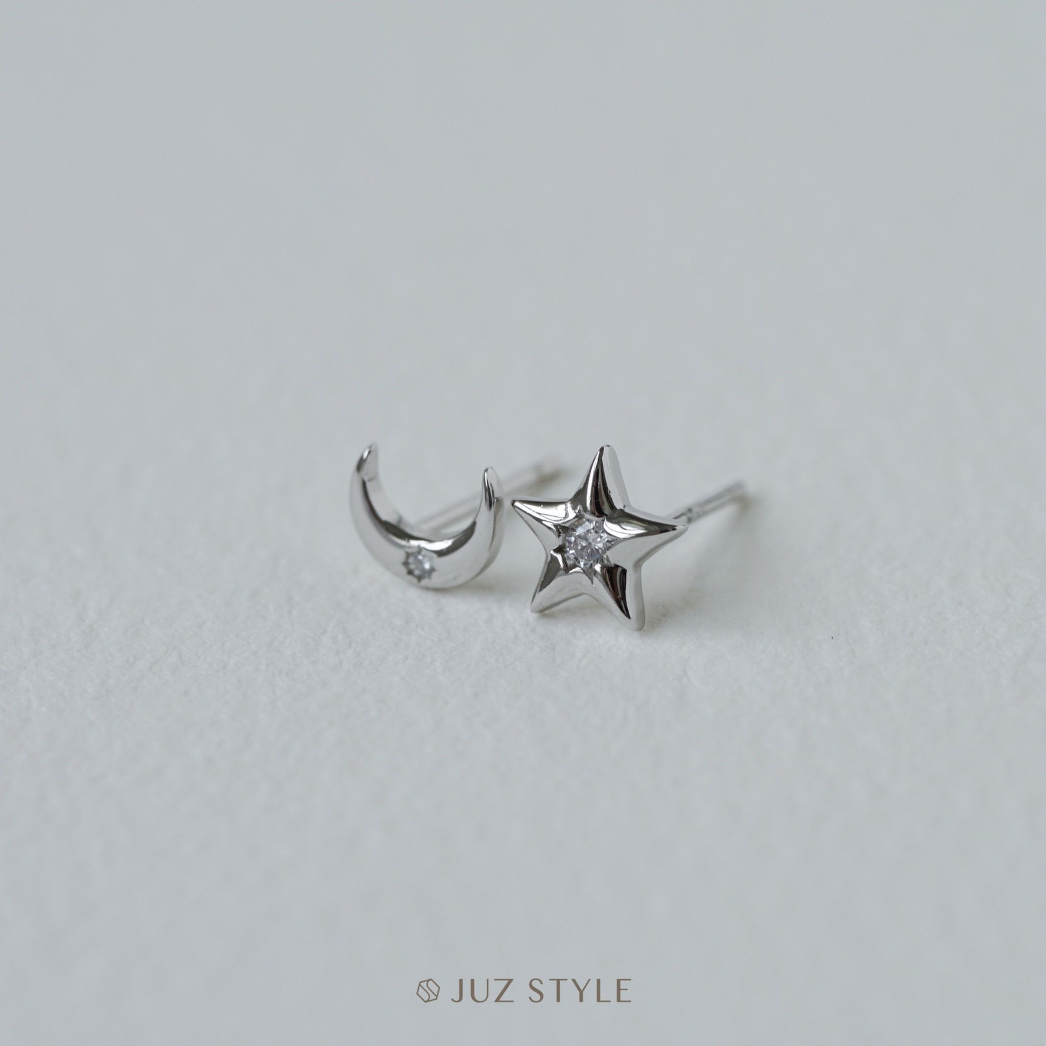  Bông tai bạc Crescent Star Cz 