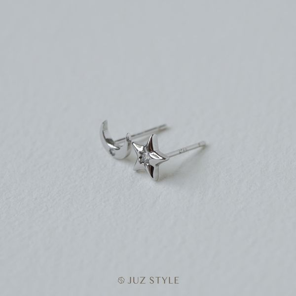  Bông tai bạc Crescent Star Cz 