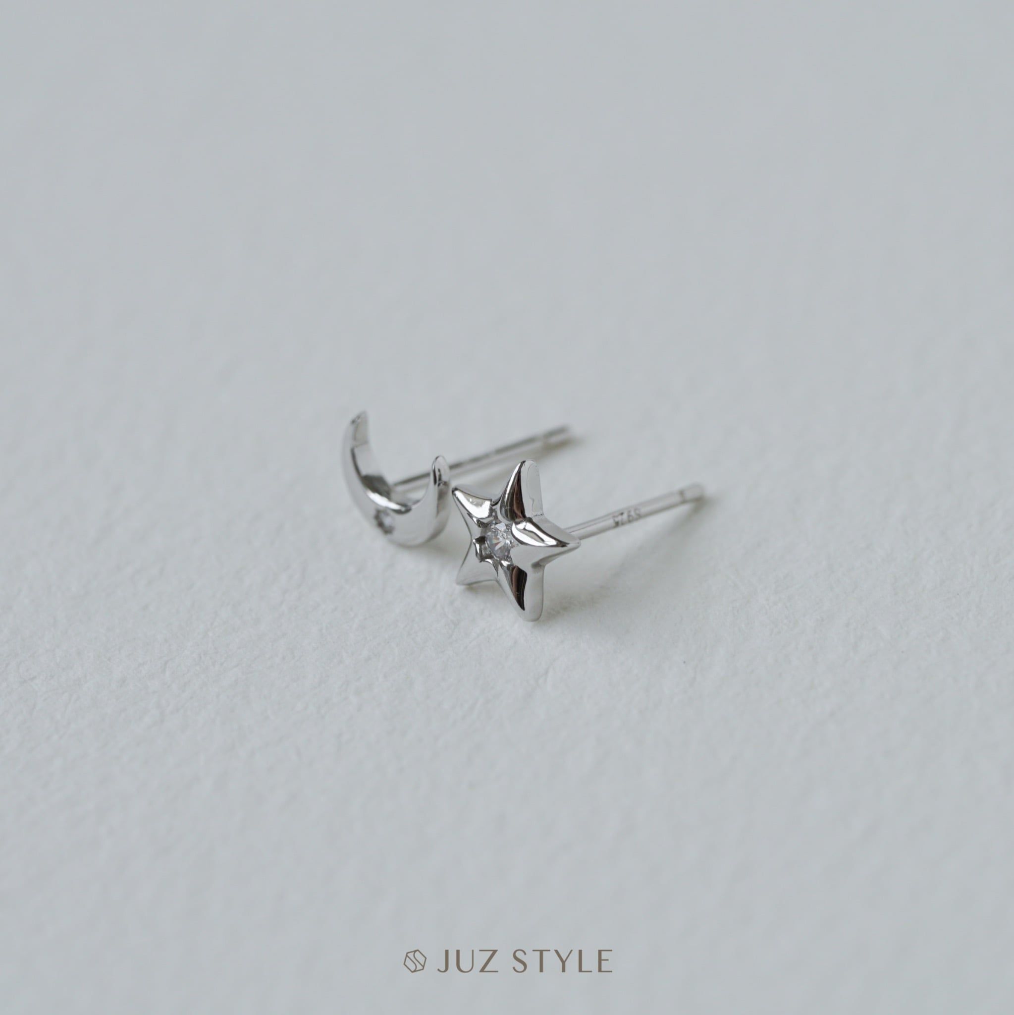  Bông tai bạc Crescent Star Cz 