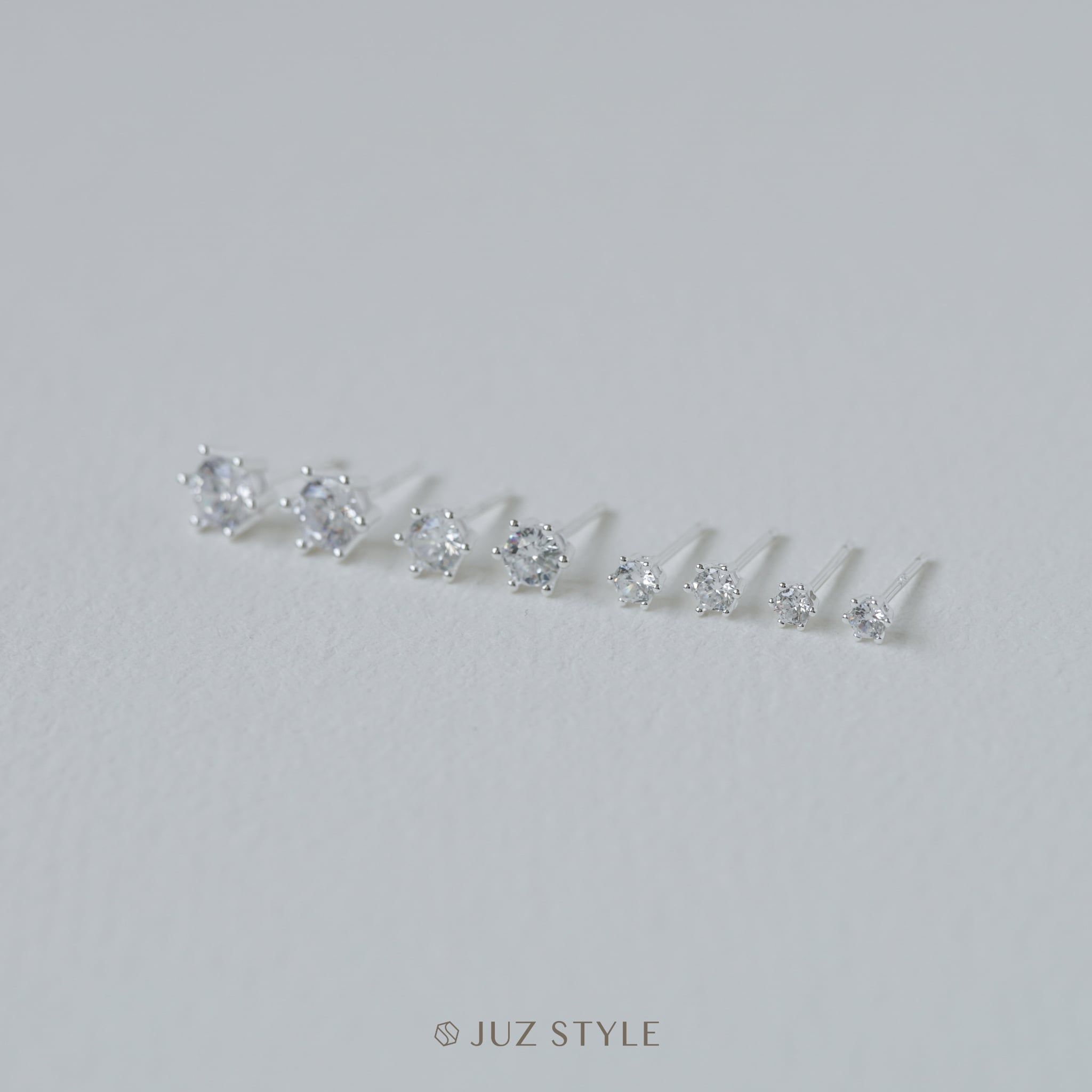  Bông tai bạc 6-prong Cz 