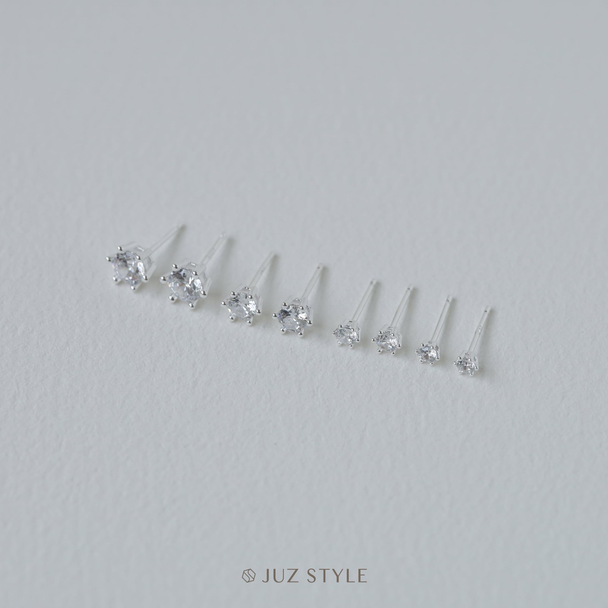  Bông tai bạc 6-prong Cz 