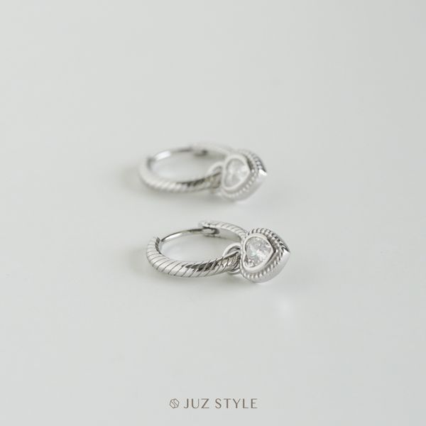  Bông tai bạc twist hoop & cz heart charm 