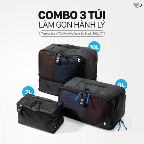 Combo 3 Túi Đựng Hành Lý/Phụ Kiện Tomtoc (USA) Light-T02 Packing Cube Set Black T02L1DT