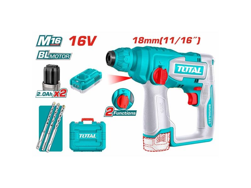 Máy khoan bê tông dùng pin 16V Total TRHLI16168 (2 Pin 2.0Ah, 1 Sạc) - hình ảnh sản phẩm thực tế 1
