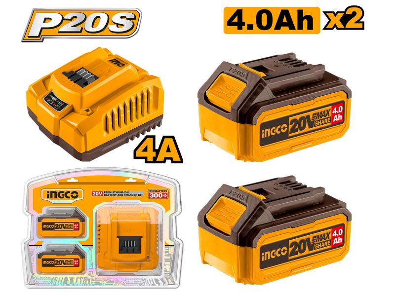 Bộ 2 Pin 4.0Ah (FBLI20021) + 1 Sạc (FCLI20411) INGCO FBCPK1424