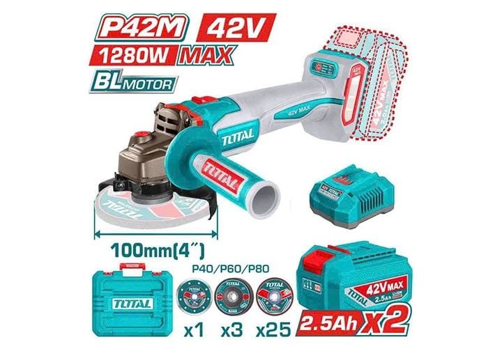 Máy Mài Góc Dùng Pin 42V Total TAGLI4128102 - hình ảnh sản phẩm thực tế 1