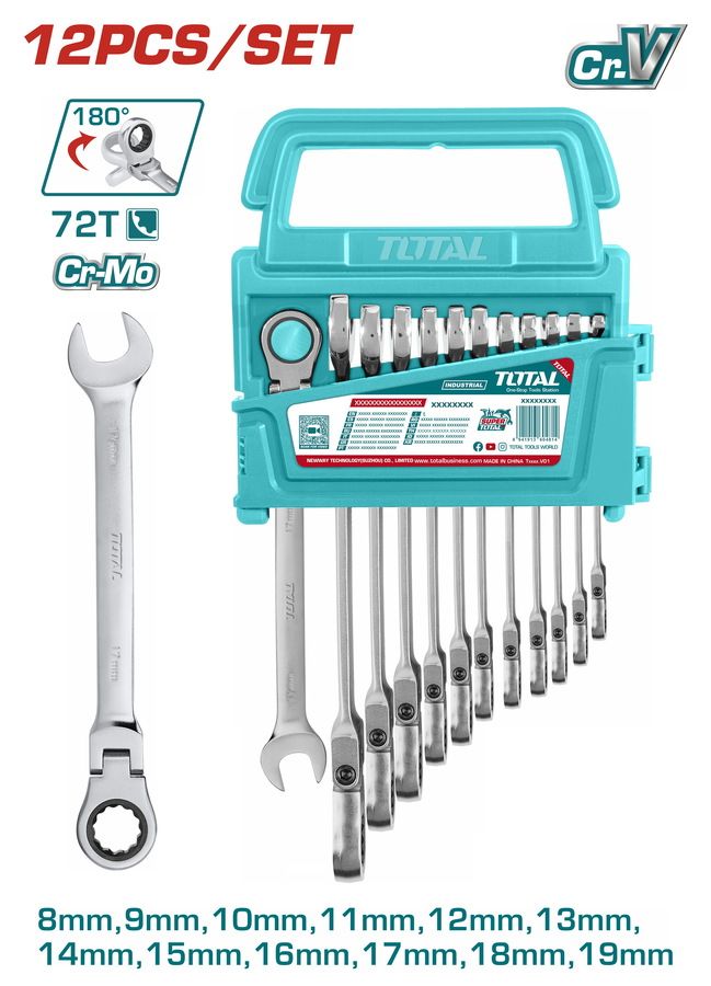 Bộ 12 Cờ Lê Tự Động Gật Gù Total THT102RK5126 (8-19mm) - hình ảnh sản phẩm thực tế 1