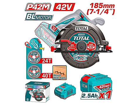 185mm Máy cưa đĩa dùng pin 42V Total (1 Pin 2.5Ah, 1 Sạc) (TSLI4218511)