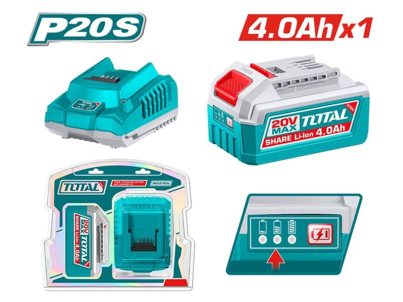 Bộ 1 pin 4.0 Ah và 1 sạc 20V Total TFBCPK1012