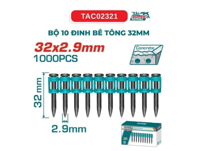 Bộ 10 đinh bê tông 32mm TOTAL TAC02321