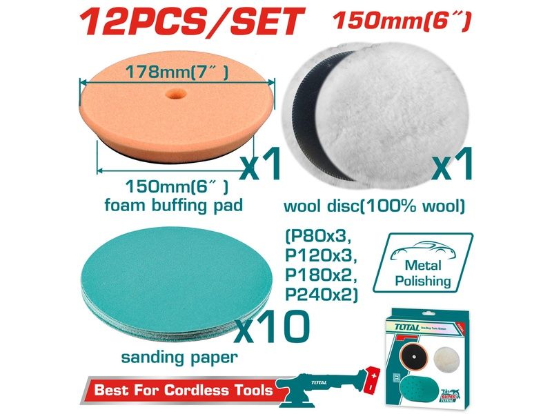 Bộ 12 đĩa mài bóng và đánh bóng 150mm Total TAC15012 - hình ảnh sản phẩm thực tế 1