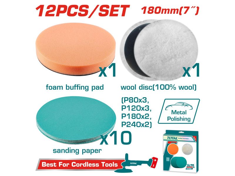 Bộ 12 đĩa mài bóng và đánh bóng 180mm Total TAC18012 - hình ảnh sản phẩm thực tế 1