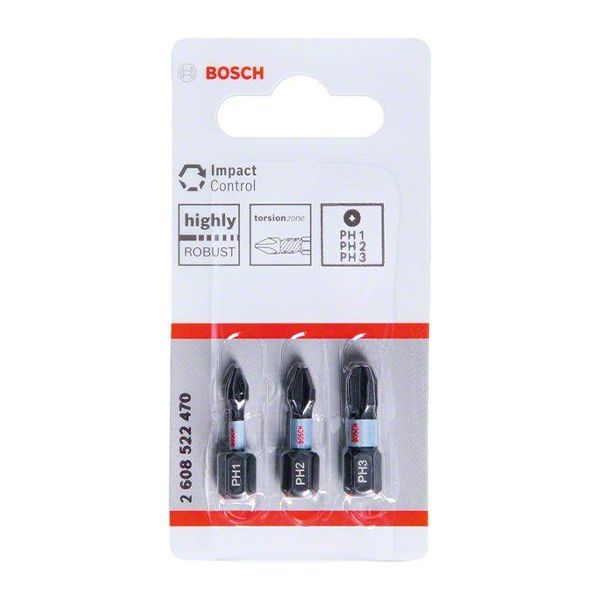 Bộ 3 đầu vặn vít Impact Control 25mm (PH1, PH2, PH3) BOSCH 2608522470 - hình ảnh sản phẩm thực tế 1