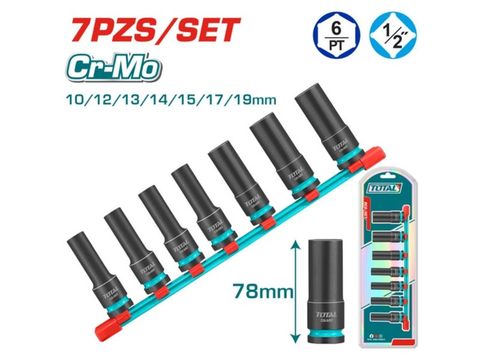 Bộ Đầu Tuýp Dài 1/2 Total THKISD12073L 7 Chi Tiết Thép CR-Mo (10-19mm)