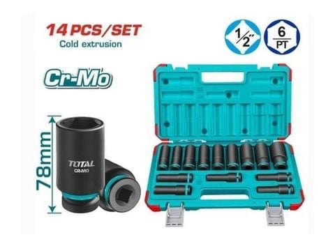 Bộ Đầu Tuýp Dài 1/2 Total THKISD12143L 14 Chi Tiết Thép CR-Mo (10-27mm)