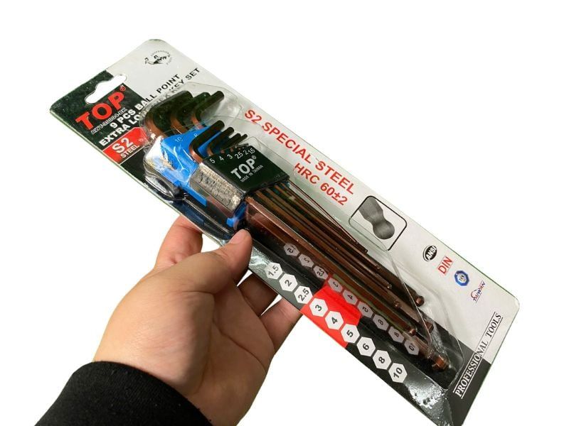 Bộ lục giác đầu bi 9 cây hệ mét xi nâu Top AWT-30004-BK