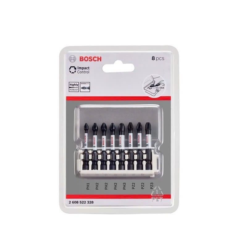 Bộ 8 đầu vặn vít Impact Control 50mm PH1, PH2 (3x), PH3, PZ2 (2x), PZ3 BOSCH 2608522328 - hình ảnh sản phẩm thực tế 1