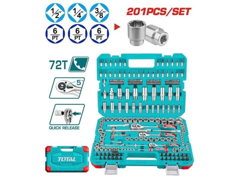 Bộ tuýp 1/2" + 1/4" + 3/8" 201 chi tiết Total THTS082016