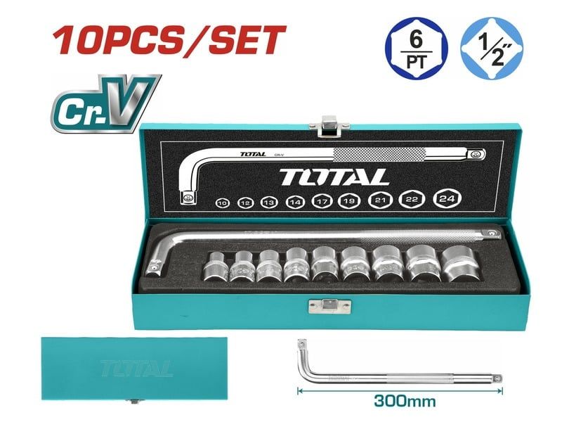 Bộ tuýp 1/2 Total THTL121101 gồm 10 chi tiết trong hộp sắt