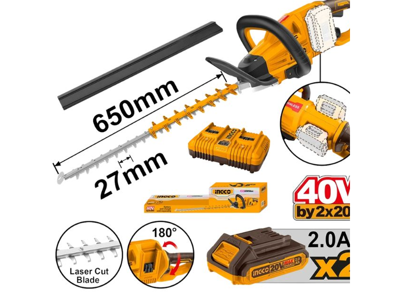 Máy Cắt Tỉa Hàng Rào Dùng Pin 2x20V INGCO CHTLI400282 - hình ảnh sản phẩm thực tế 1