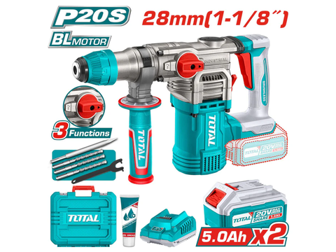 Máy khoan bê tông 3 chức năng dùng pin 20V Total TRHLI202885 (2 Pin 5.0Ah, 1 Sạc)