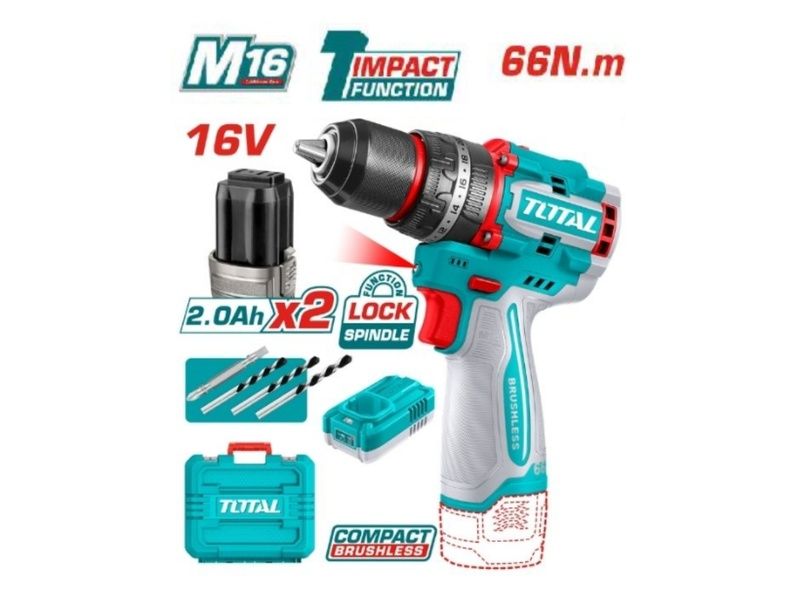 Máy khoan động lực dùng pin 16V Total TIDLI166062 (2 Pin 2.0Ah, 1 Sạc) - hình ảnh sản phẩm thực tế 1