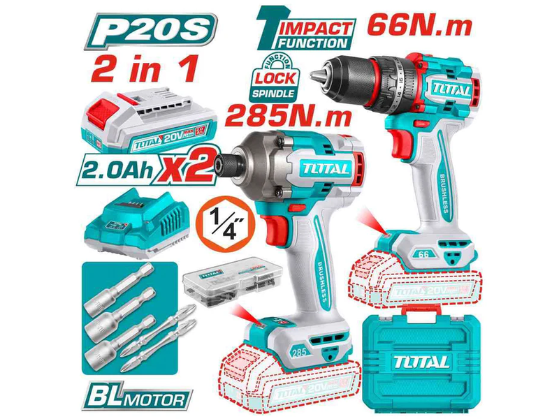 Bộ máy khoan và máy vặn vít dùng pin 20V TCKLI20277 (2 Pin 2.0Ah, 1 Sạc) - hình ảnh sản phẩm thực tế 1