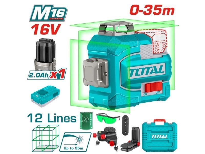 Máy cân mực dùng pin 16V Total TLL301201 (1 Pin 2.0Ah, 1 Sạc) - hình ảnh sản phẩm thực tế 1