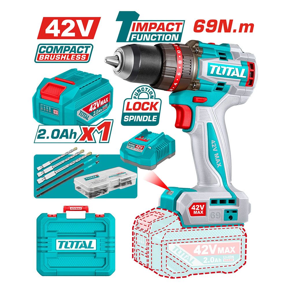 Máy Khoan Động Lực Pin 42V Total TIDLI426981 - hình ảnh sản phẩm thực tế 1