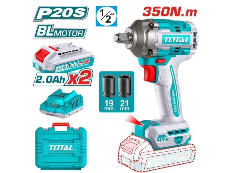 Bộ máy vặn bu lông dùng pin 20V Total TIWLI2035 (2 Pin 2.0Ah, 1 Sạc) - hình ảnh sản phẩm thực tế 1