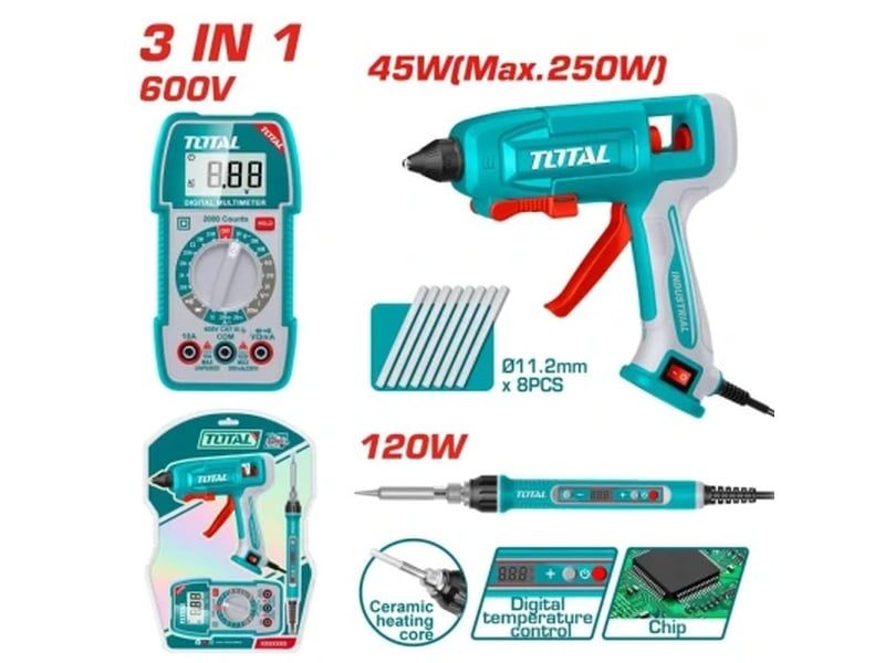 Bộ combo máy bắn keo TT401116, mỏ hàn chì TET01610 và đồng hồ vạn năng kỹ thuật số TMT5360011
