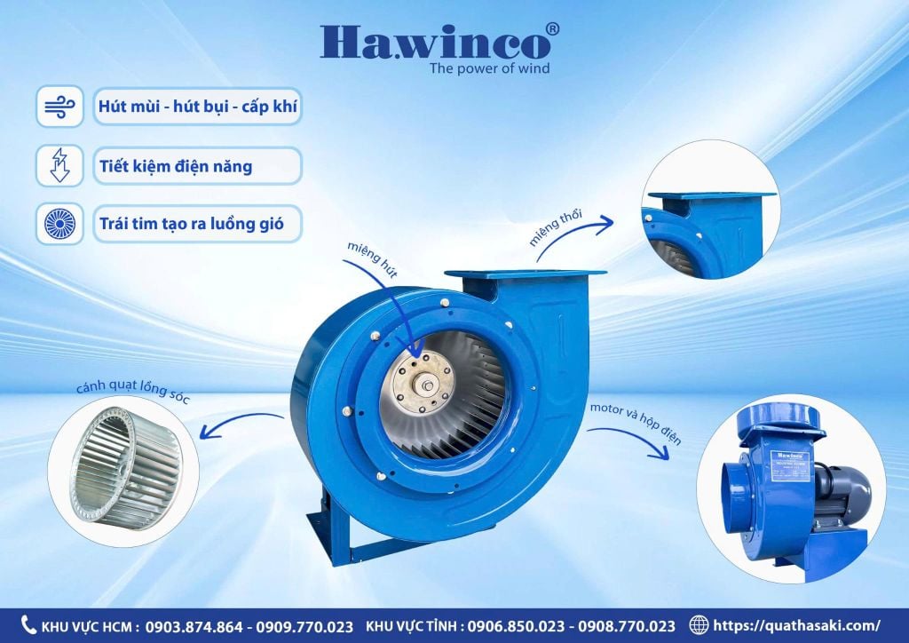 Quạt Hút Ly Tâm Ha.winco HF 1.5A 0.37kW 220V Chính Hãng - hình ảnh sản phẩm thực tế 3