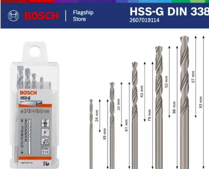 Mũi khoan sắt HSS-G (bộ hỗn hợp 5 mũi) - 2/3/4/5/6mm Bosch 2607019114 - hình ảnh sản phẩm thực tế 1