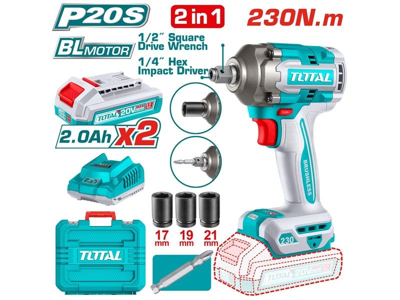 Máy vặn vít và bu lông dùng pin 20V Total TIWLI20236 (2 Pin 2.0Ah, 1 Sạc) - hình ảnh sản phẩm thực tế 1