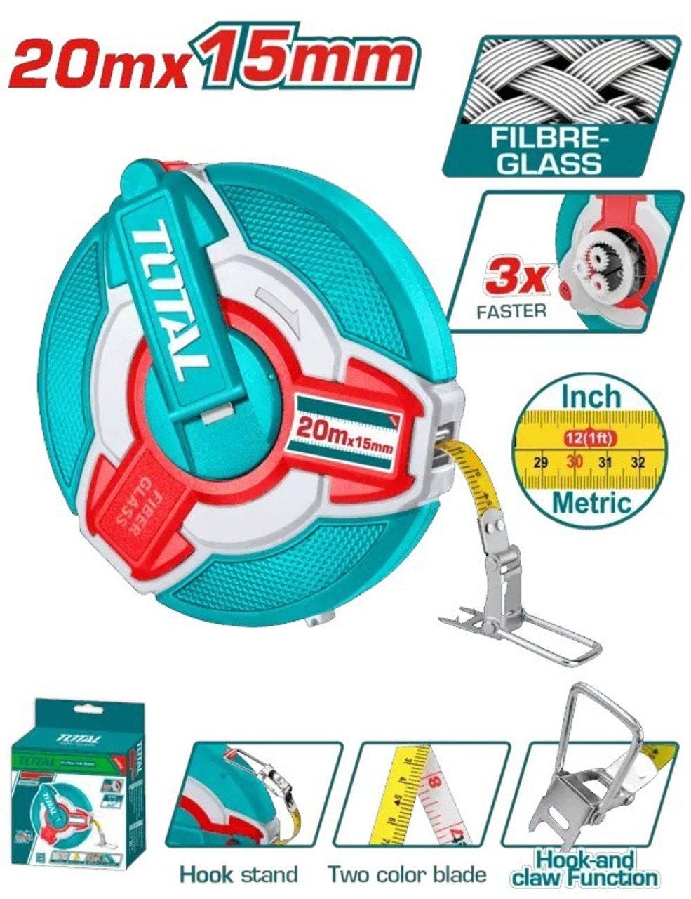 Thước Dây Sợi Thủy Tinh 20m Total TMTF18206