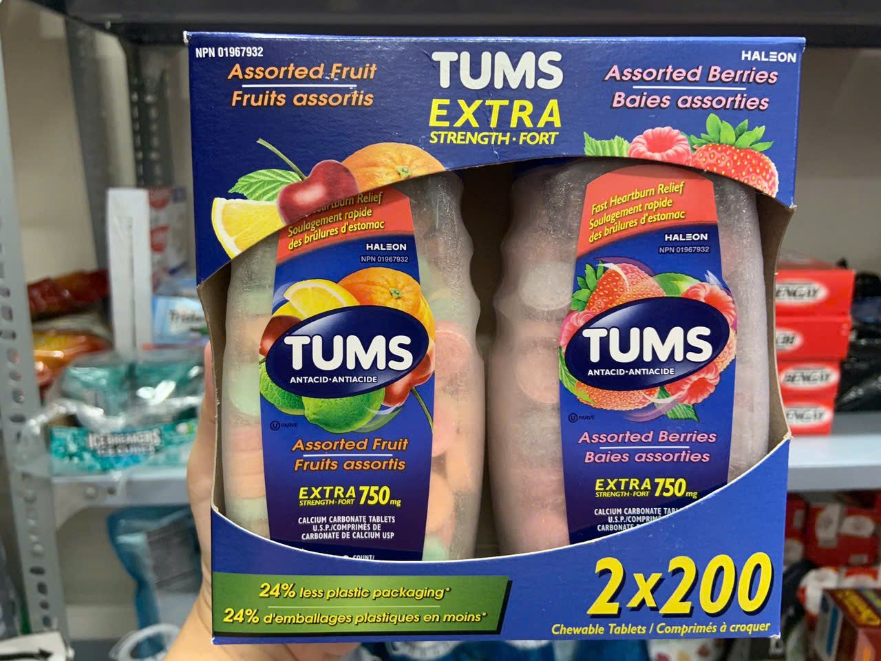 Viên ngậm, nhai giảm đau dạ dày Tums Antacid Extra Strength