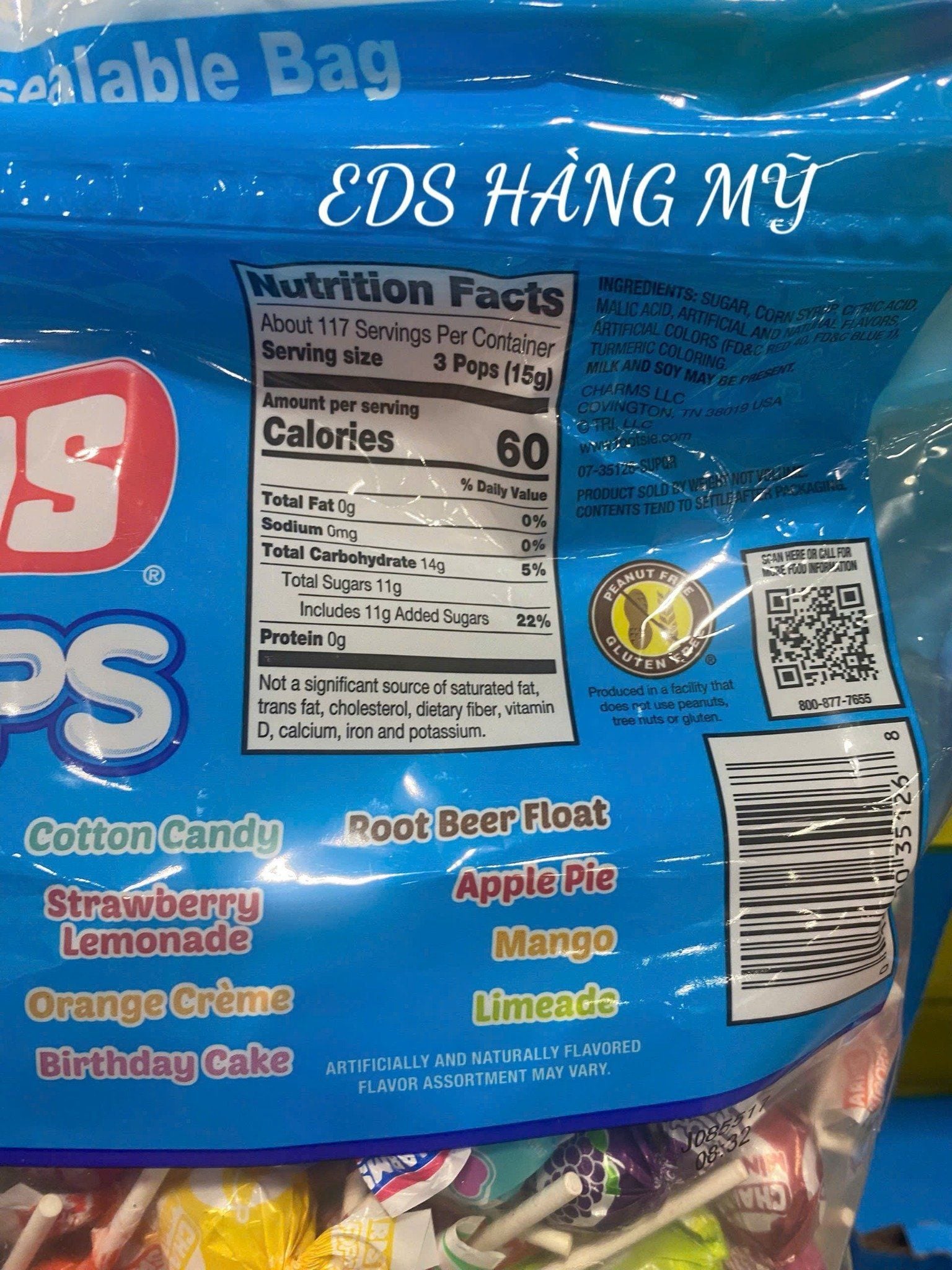 Kẹo mút hương trái cây Charms Mini Pops của Mỹ