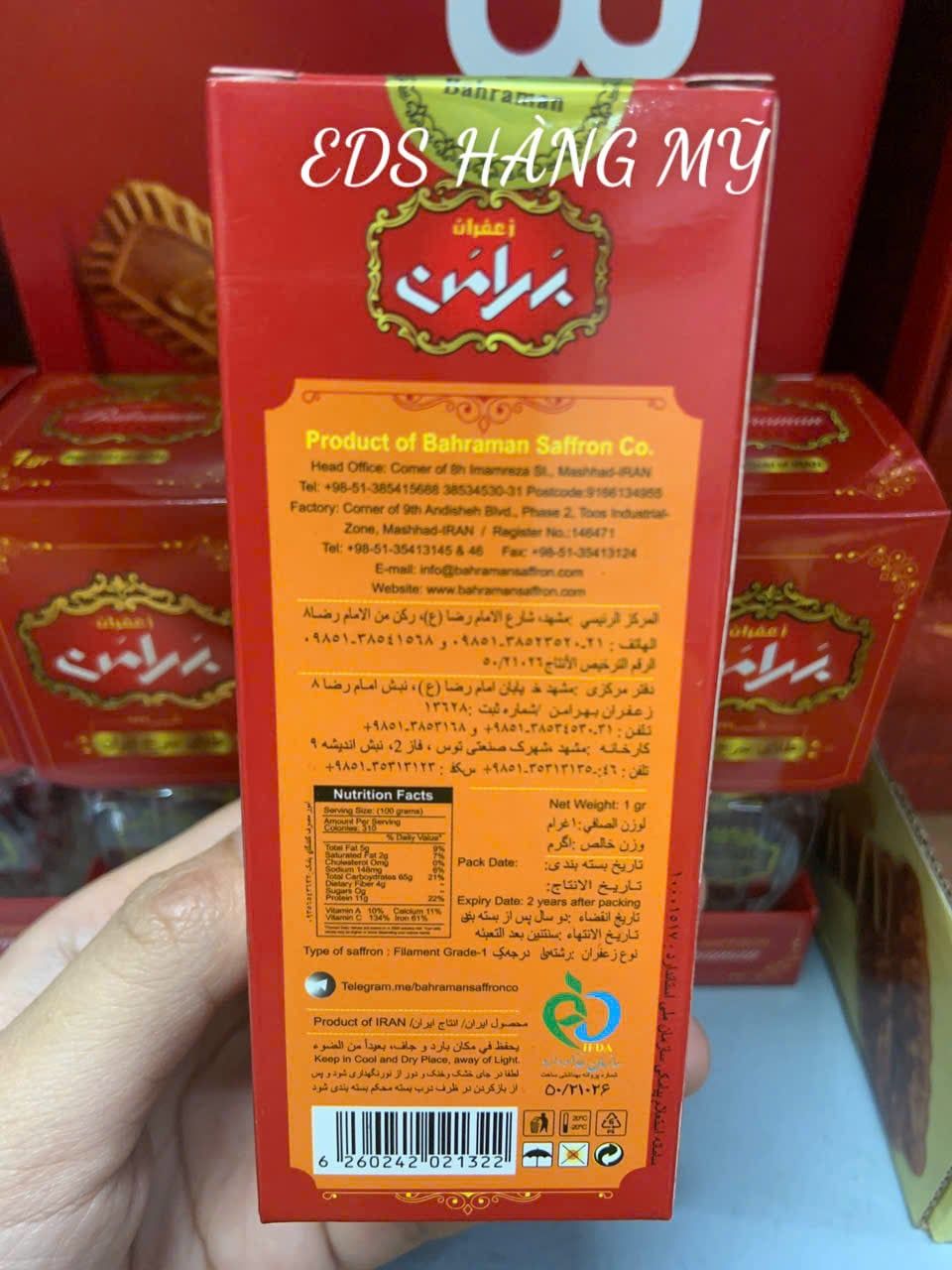 Saffron nhụy hoa nghệ Tây Bahraman Saffron 1g