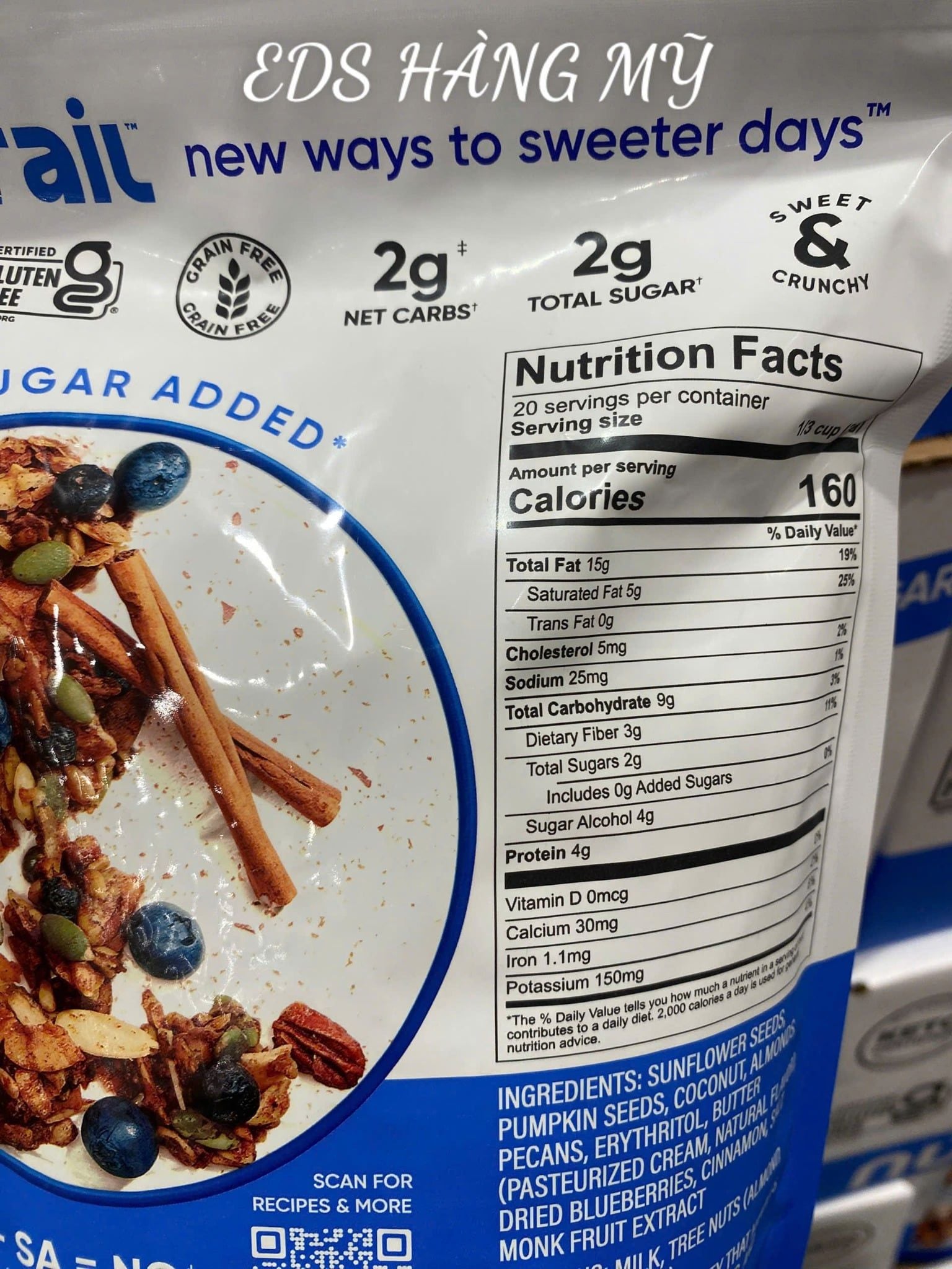 NGŨ CỐC NuTrail Nut Granola Blueberry Cinnamon