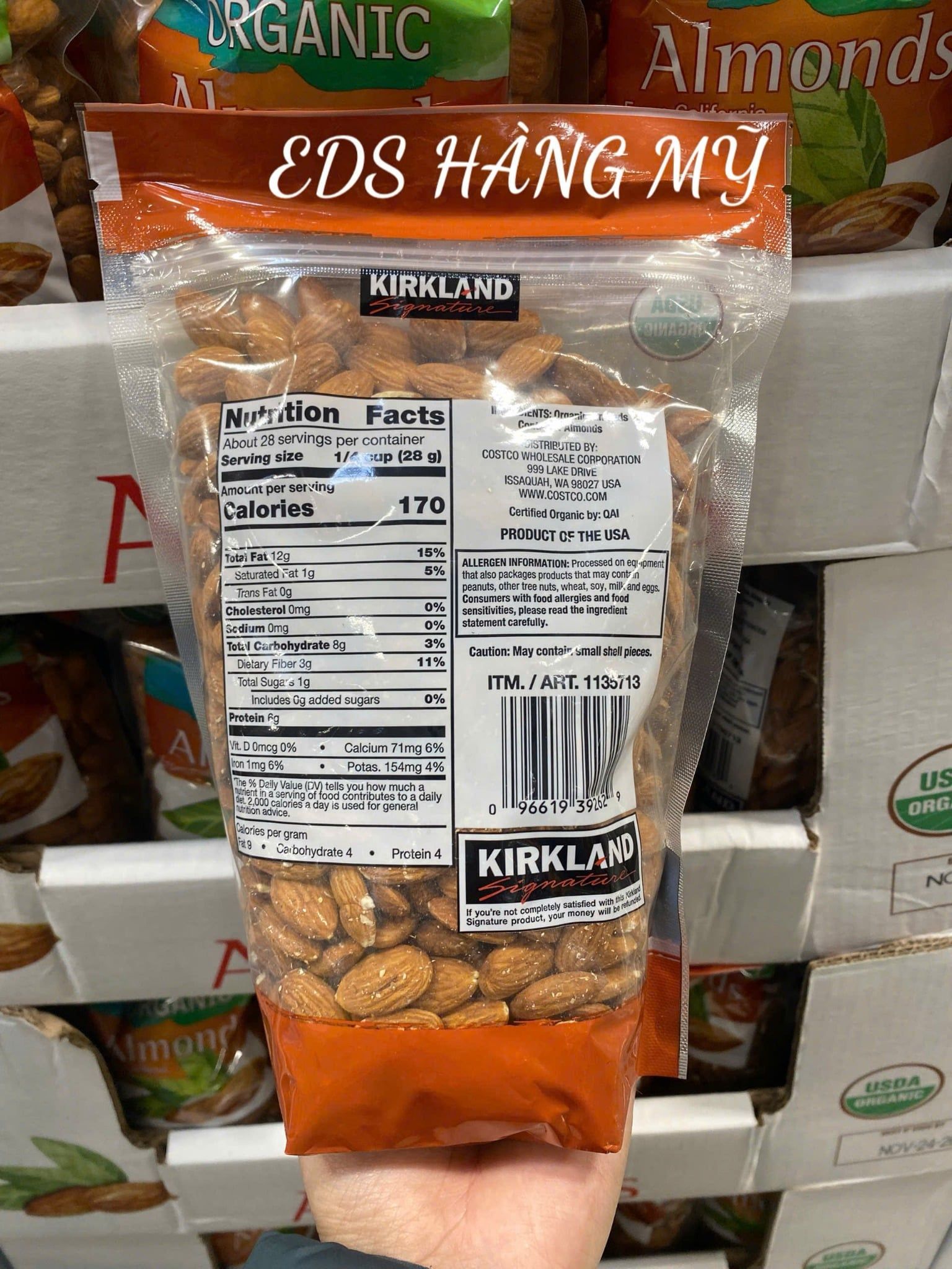 Hạt Hạnh Nhân Hữu Cơ Kirkland – Organic Almonds from California