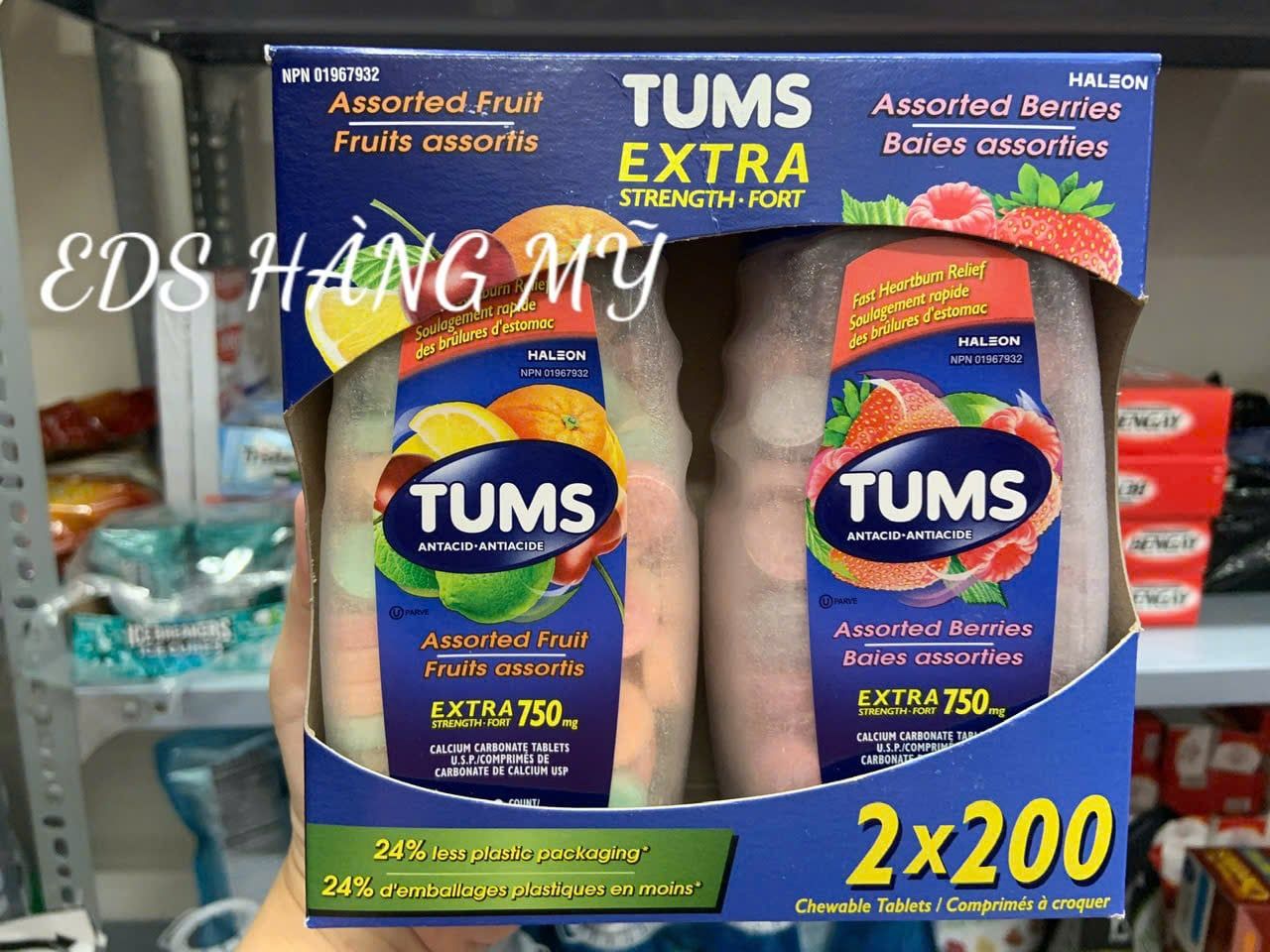 Viên ngậm, nhai giảm đau dạ dày Tums Antacid Extra Strength