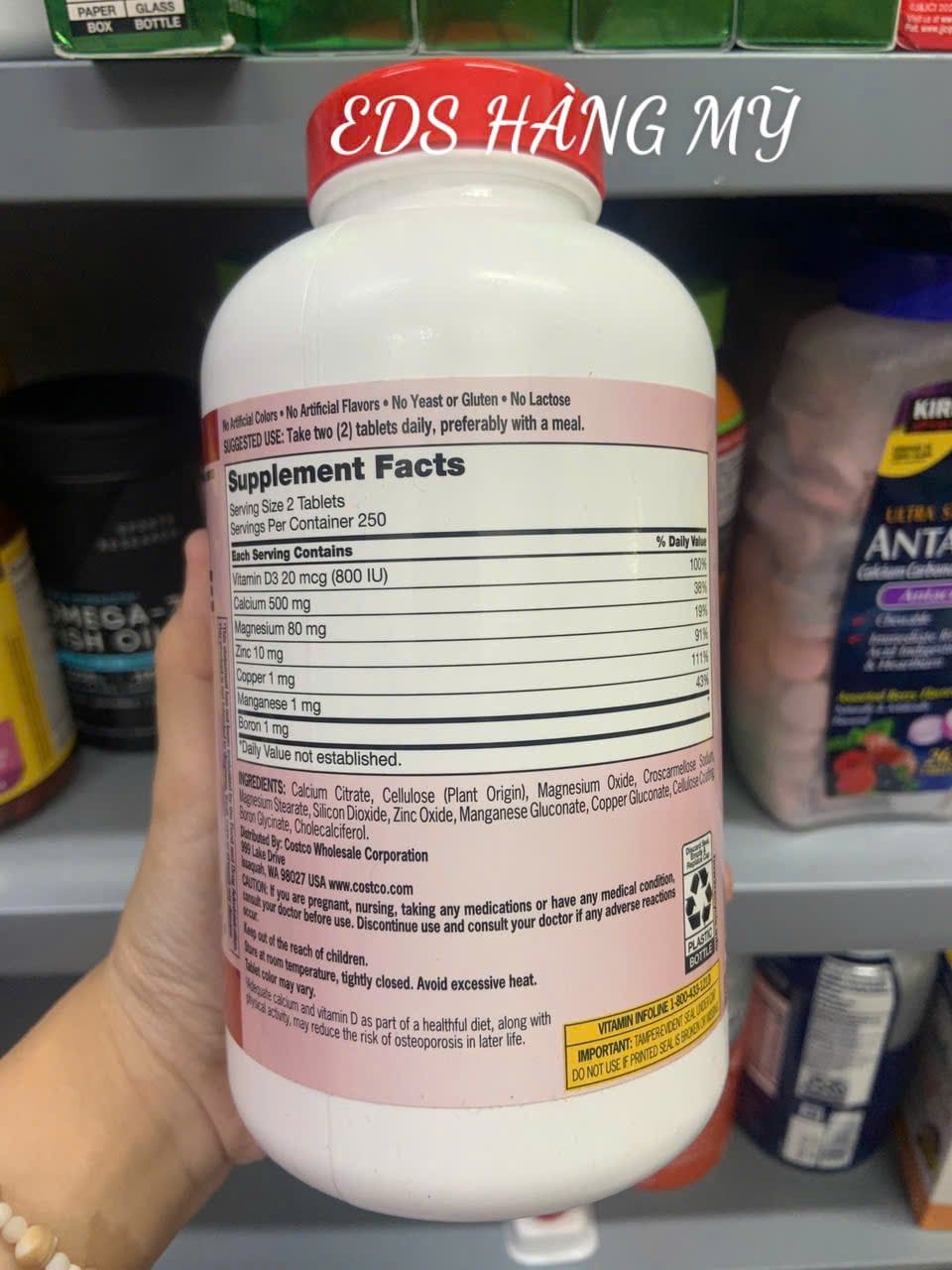 Viên uống hỗ trợ xương khớp Kirkland Calcium Citrate Magnesium and Zinc