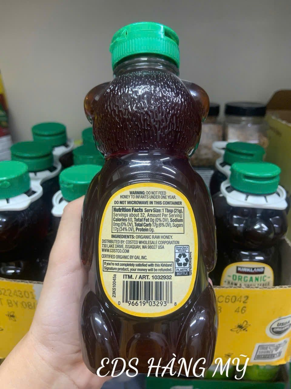 Mật ong hữu cơ Kirkland Organic Raw Honey - Chai 680gr