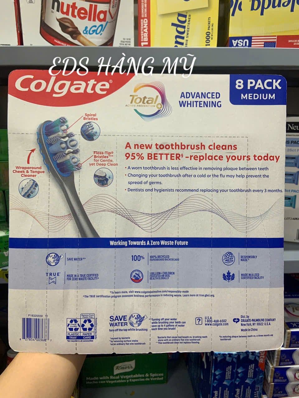 Set 8 bàn chải đánh răng Colgate Total Advanced Whitening Whole Mouth Clean