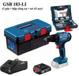 Máy khoan vặn vít pin GSB 183-LI (1 pin + hộp công cụ + set 41 phụ kiện)