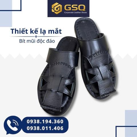 Dép Da Nam Mã 110 Quai Và Đế Khâu Thủ Công Chắc Chắn Thiết Kế Bít Mũi Đẹp Mắt