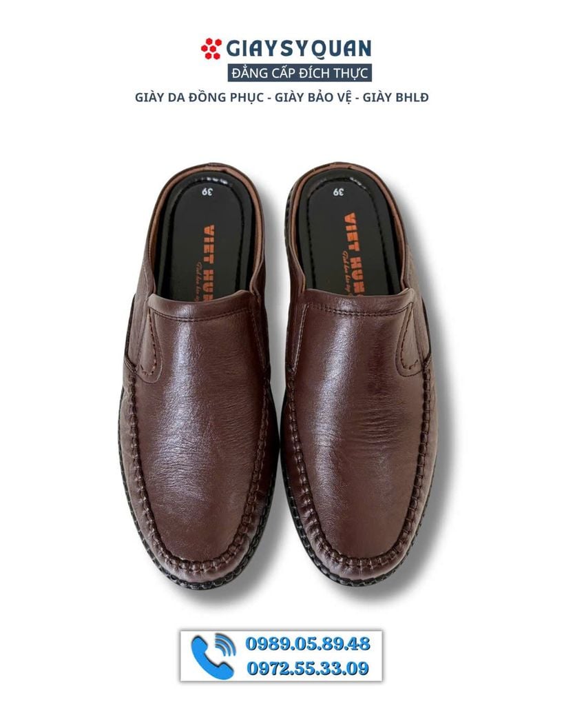 Giày Sục Nam Màu Nâu Da Thật