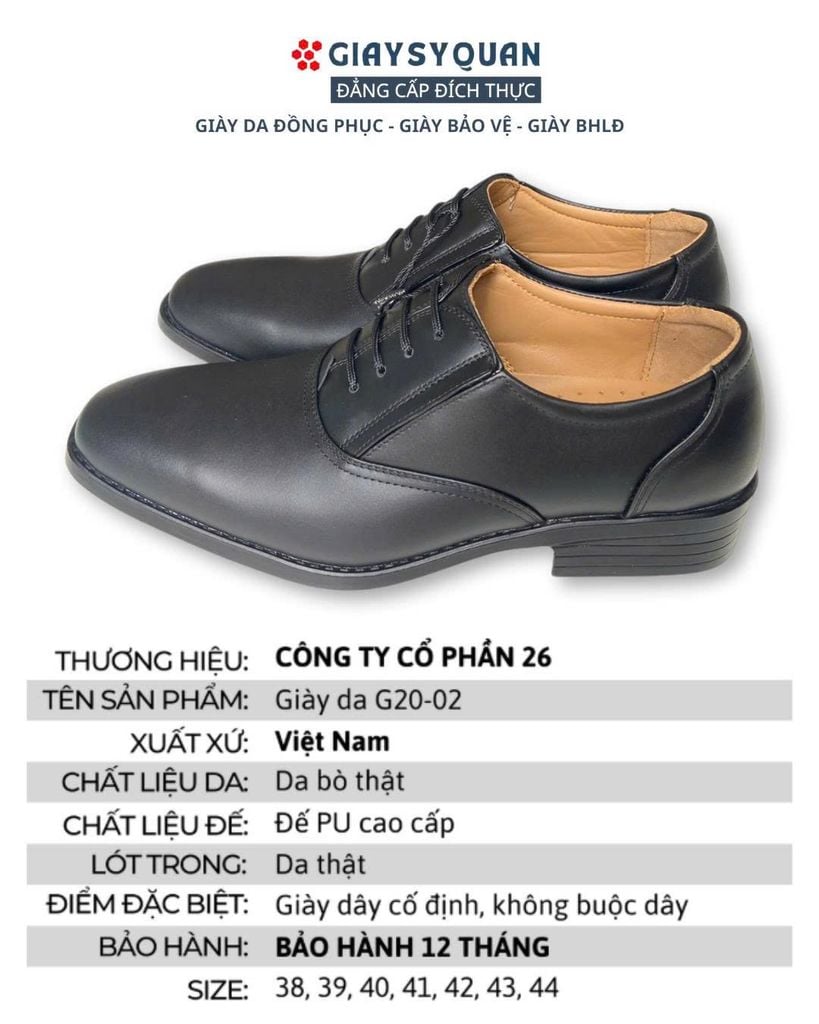 Giày Sĩ Quan  Đế Vàng G20 - 02 Công Ty Cổ Phần 26 ( Kiểu Giày Sĩ Quan Cấp Tướng )